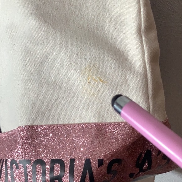 Victoria’s Secret - cream canvas pink glitter weekender bag - no shoulder strap - Picture 6 of 8